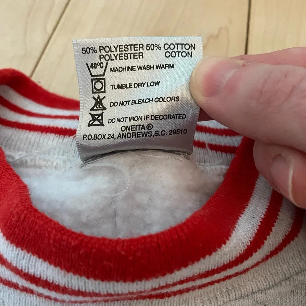 Oneita Vintage Gray Crewneck Sweatshirt with Red Trim Size Large
